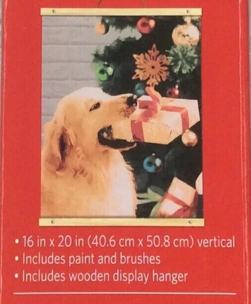 Artist's Loft Paint by Number Kit Dog w/Christmas Gift 16"x 20" Canvas Gift Art